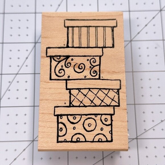 Fashion Hat Boxes Rubber Stamp Great Impressions Stacked Swirl Dot Diamond Craft - Picture 1 of 4